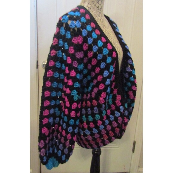 Hand Crochet Cardigan Sweater Jacket Boho Hippie Retro Balloon Sleeves Size L - Picture 5 of 6